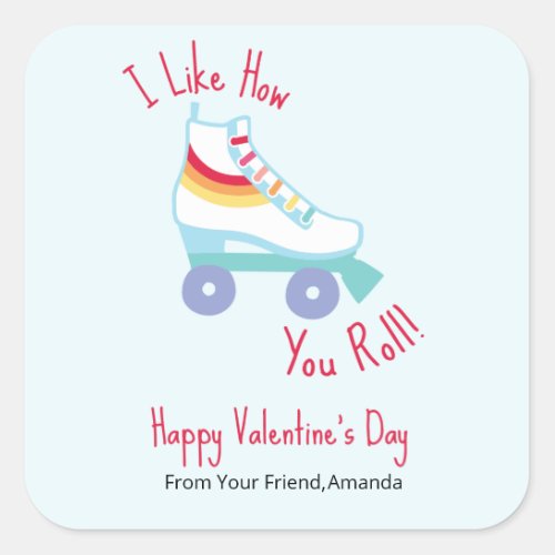 Retro Rainbow Roller Skate Classroom Valentine Square Sticker