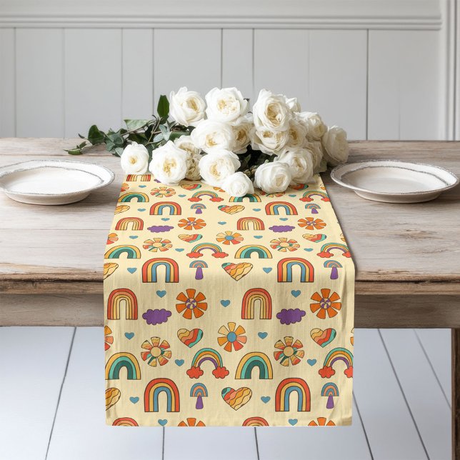 Retro Rainbow Runner 60s Pastel Vibe for Table (Retro Rainbow Runner 60s Pastel Vibe for Table)