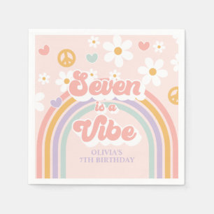 Retro Rainbow Seven is a Vibe 7th Birthday Napkins