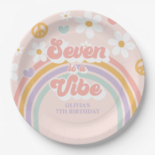 Retro Rainbow Seven is a Vibe 7th Birthday Paper Plates