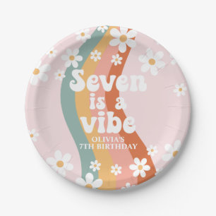 Retro Rainbow Seven is a Vibe Daisy 7th Birthday Paper Plates