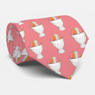 Retro Rainbow Sherbet Ice Cream Dessert Coral Neck Tie