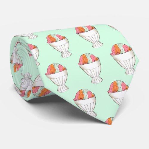 Retro Rainbow Sherbet Ice Cream Dessert Mint Green Neck Tie