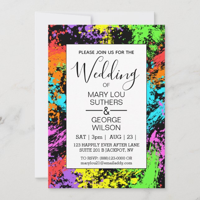 Retro Rainbow Splash Wedding Invitation (Front)