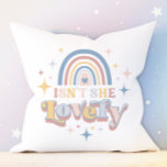 Retro Rainbow & Stars Lovely Pastel Baby Girl Throw Pillow<br><div class="desc">This color editable retro rainbow with isn't she lovely typography baby girl pillow design is adorable for any little girl. The design features muted shades of dusty pinks, yellows, and blues and would make an adorable gift for an expecting mother. It's color editable, so just click "edit using design tool"...</div>