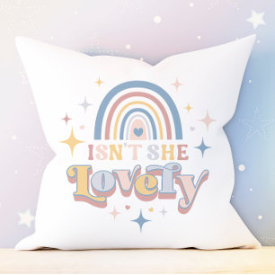 Retro Rainbow & Stars Lovely Pastel Baby Girl Throw Pillow