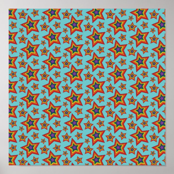 Retro Rainbow Stars Pattern Print