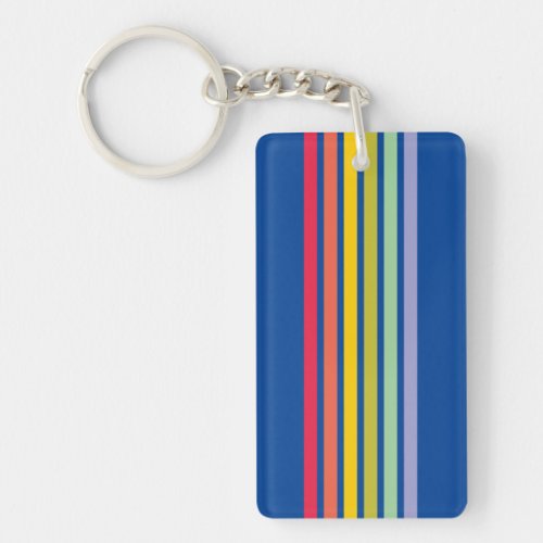 Retro Rainbow Stripe Blue Keychain