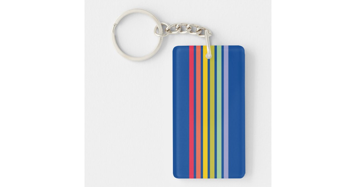 Retro Rainbow Stripe Blue Keychain | Zazzle