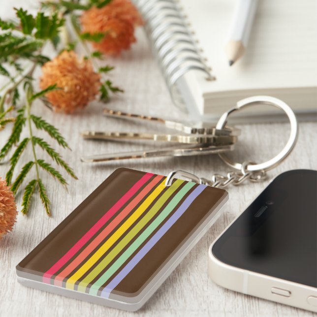 Retro Rainbow Stripe Brown Keychain (Front Right)