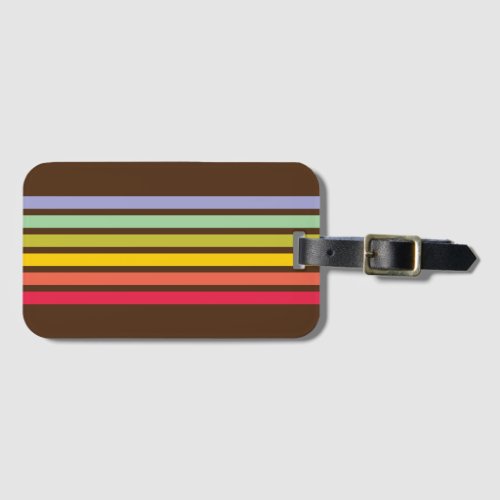 Retro Rainbow Stripe Brown Luggage Tag