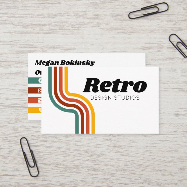Retro Rainbow Stripe Business Card (Front/Back In Situ)