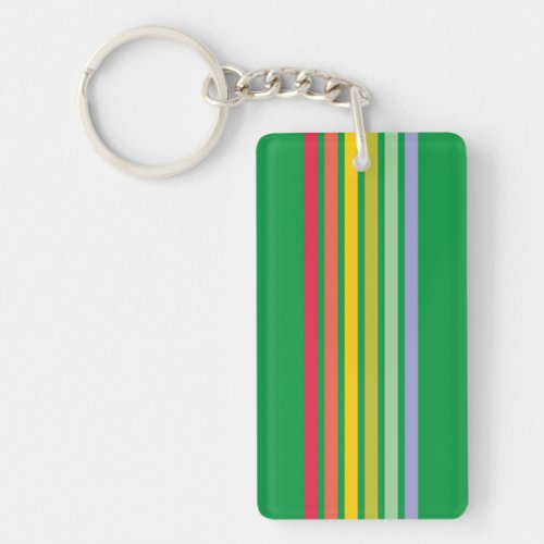 Retro Rainbow Stripe Green Keychain