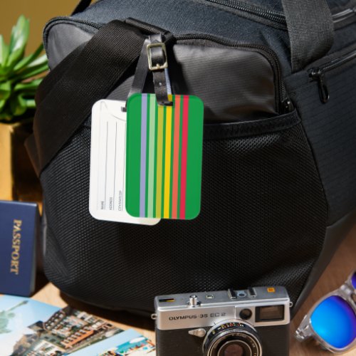 Retro Rainbow Stripe Green Luggage Tag