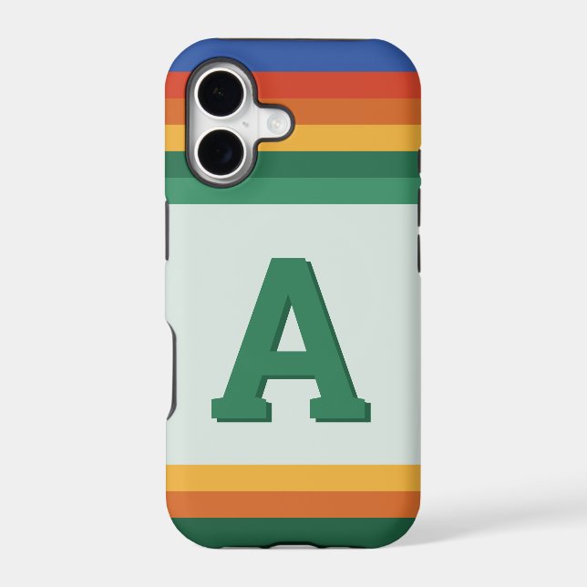 Retro rainbow stripe monogram iphone case (Back)