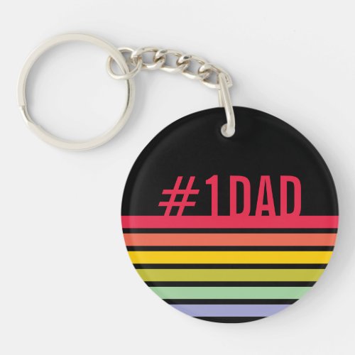 Retro Rainbow Stripe Number 1 Dad Keychain