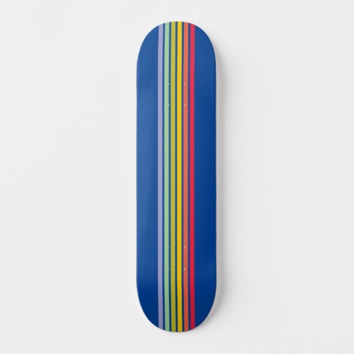 Retro Rainbow Stripe on Blue Skateboard