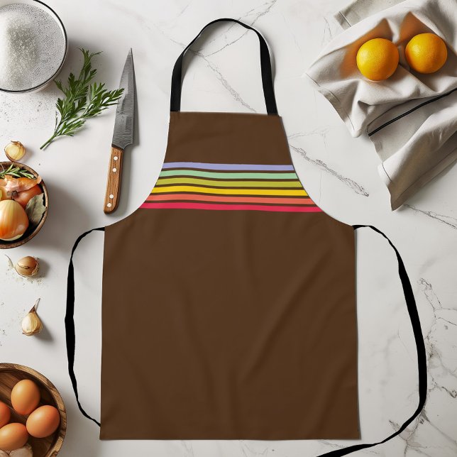 Retro Rainbow Stripe on Brown Apron (Creator Uploaded)