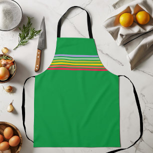 Retro Rainbow Stripe on Green Apron