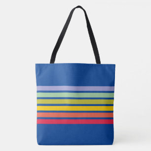Retro Rainbow Stripe Vintage Blue Tote Bag
