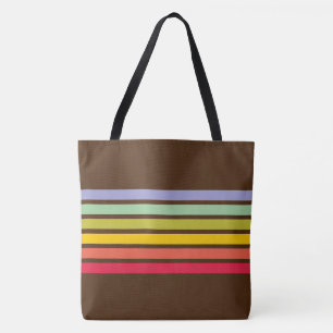Retro Rainbow Stripe Vintage Brown Tote Bag