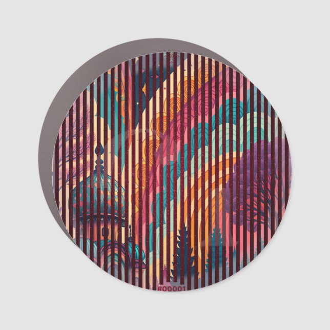 Retro Rainbow Striped Car Magnet – Customizable (Front)