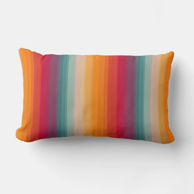Retro Rainbow Striped Pattern Lumbar Pillow (Front)
