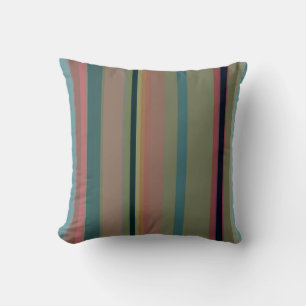 Retro Rainbow Stripes in Coral, Teal & Mustard Throw Pillow