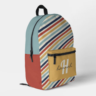 Retro Rainbow Stripes Personalized Monogram Printed Backpack
