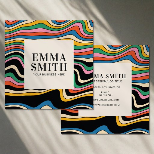 Customizable Retro Rainbow Stripes Square Business Card