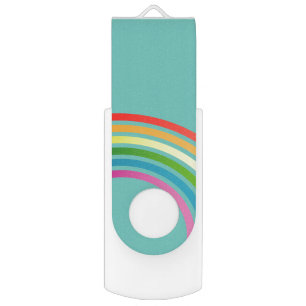 Retro Rainbow Stripes Teal Flash Drive