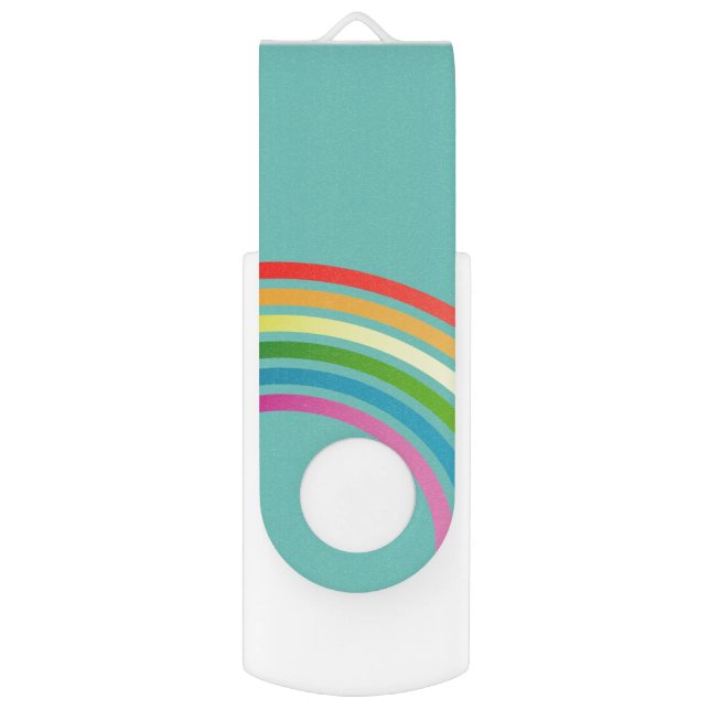 Retro Rainbow Stripes Teal Flash Drive (Front Vertical)