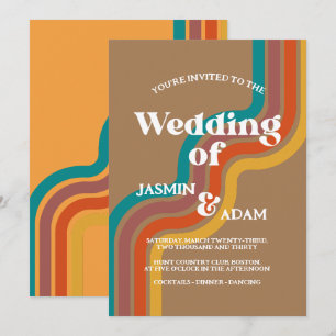 Retro Rainbow Stripes Vintage Wedding Invitation