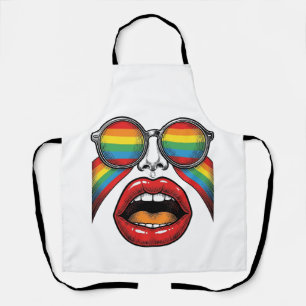 Retro Rainbow Sunglasses Lips Face Vector Design_1 Apron