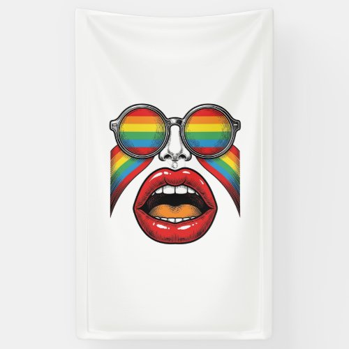 Retro Rainbow Sunglasses Lips Face Vector Design_1 Banner