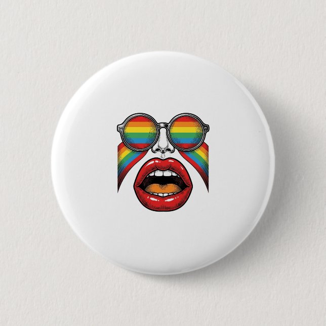 Retro Rainbow Sunglasses Lips Face Vector Design_1 Button (Front)