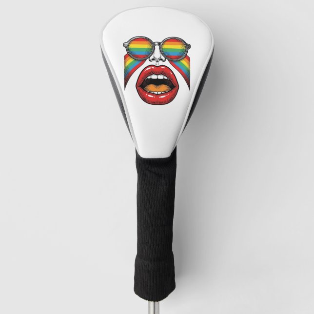 Retro Rainbow Sunglasses Lips Face Vector Design_1 Golf Head Cover (Front)