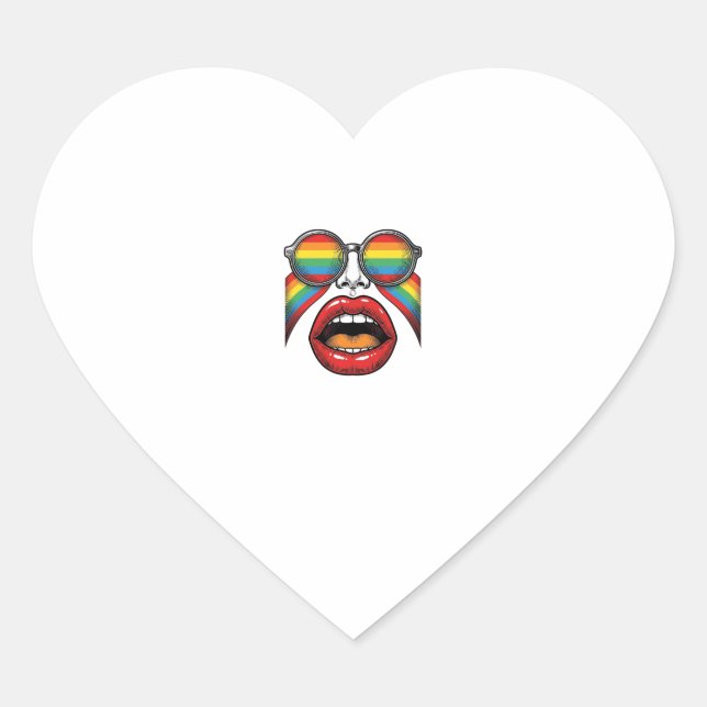 Retro Rainbow Sunglasses Lips Face Vector Design_1 Heart Sticker (Front)