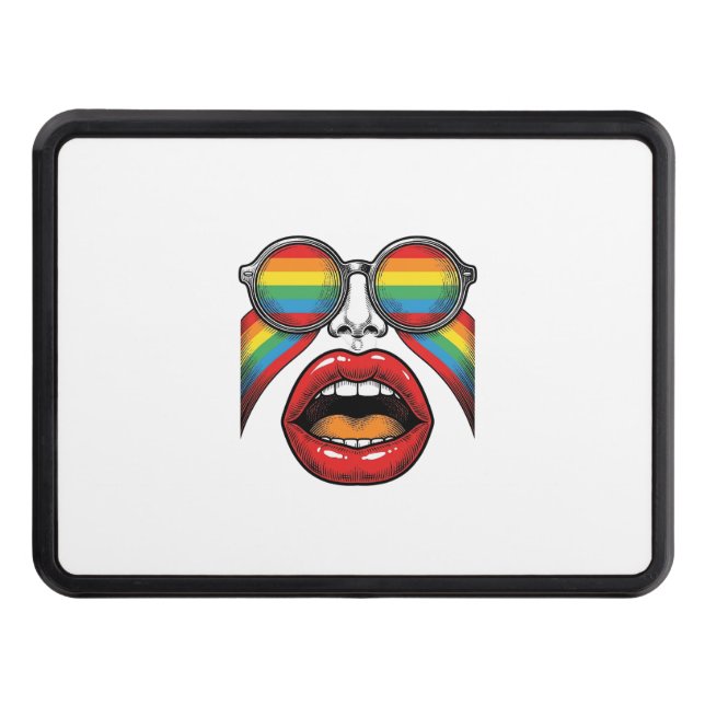 Retro Rainbow Sunglasses Lips Face Vector Design_1 Hitch Cover (Front)