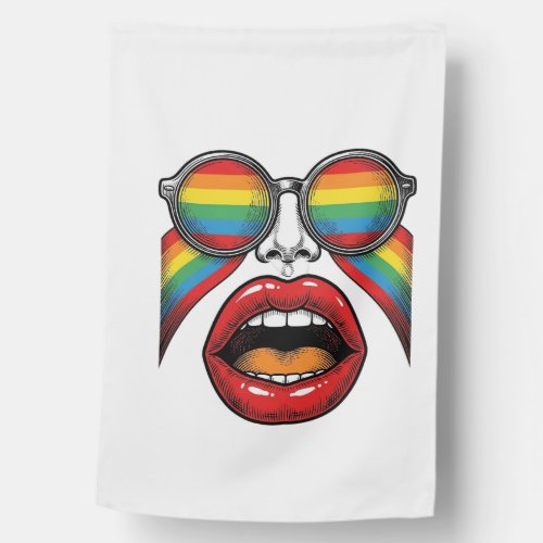 Retro Rainbow Sunglasses Lips Face Vector Design_1 House Flag