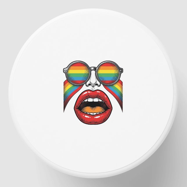 Retro Rainbow Sunglasses Lips Face Vector Design_1 Mini Candle Favors (Front)
