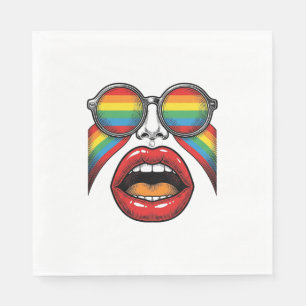 Retro Rainbow Sunglasses Lips Face Vector Design_1 Napkins