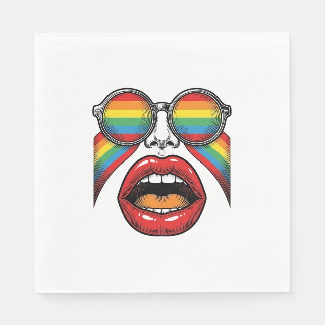 Retro Rainbow Sunglasses Lips Face Vector Design_1 Napkins (Front)