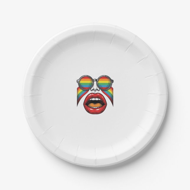 Retro Rainbow Sunglasses Lips Face Vector Design_1 Paper Plates (Front)