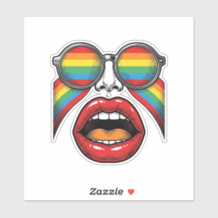 Retro Rainbow Sunglasses Lips Face Vector Design_1 Sticker