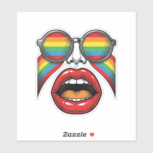 Retro Rainbow Sunglasses Lips Face Vector Design_1 Sticker (Sheet)