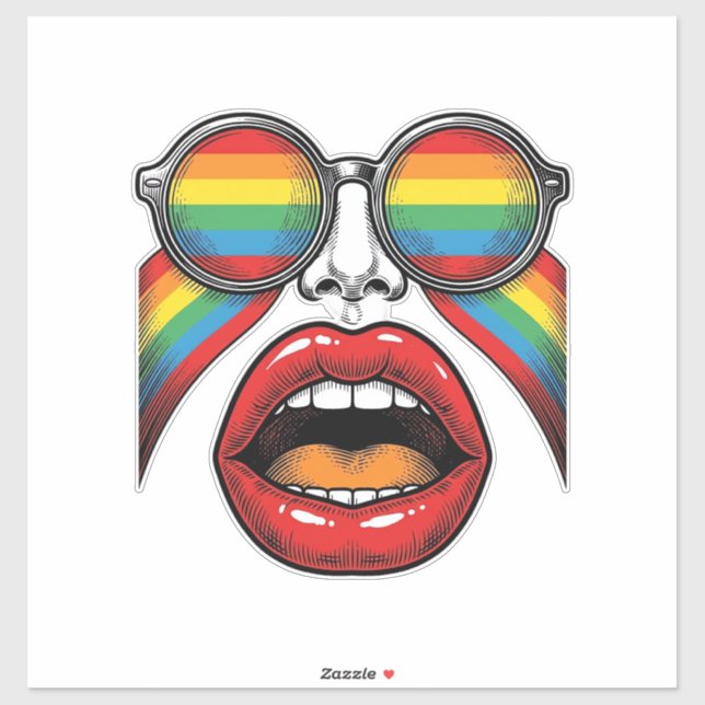 Retro Rainbow Sunglasses Lips Face Vector Design_1 Sticker (Sheet)