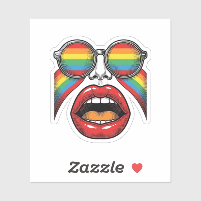 Retro Rainbow Sunglasses Lips Face Vector Design_1 Sticker (Sheet)