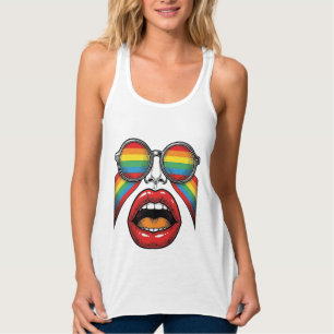 Retro Rainbow Sunglasses Lips Face Vector Design_1 Tank Top