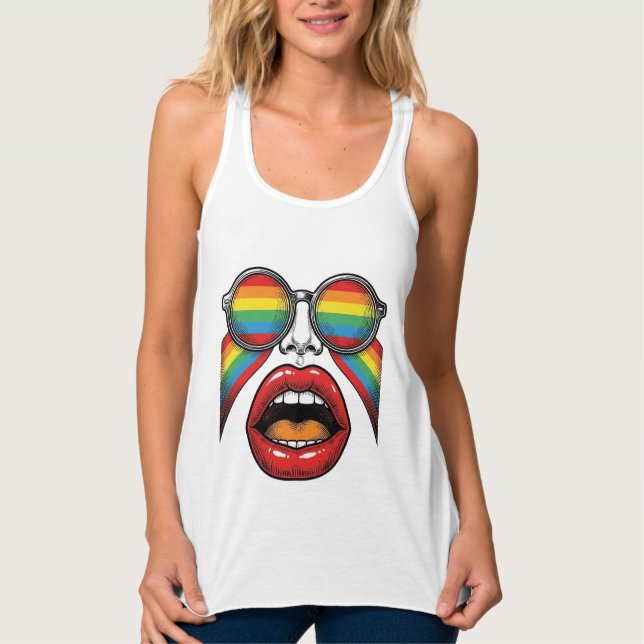 Retro Rainbow Sunglasses Lips Face Vector Design_1 Tank Top (Front)